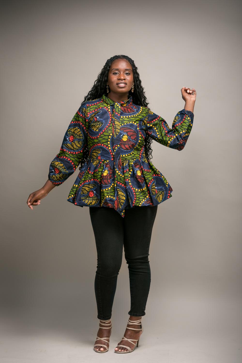 Ada African Print Peplum Top Green flakiesfashion