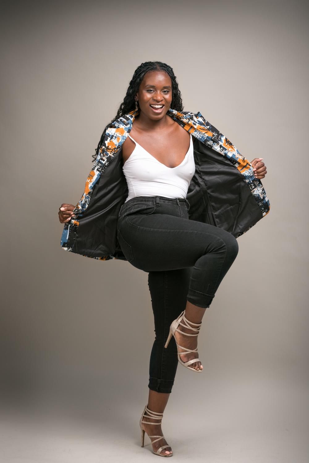 Mia African Print Blazer (Grey)