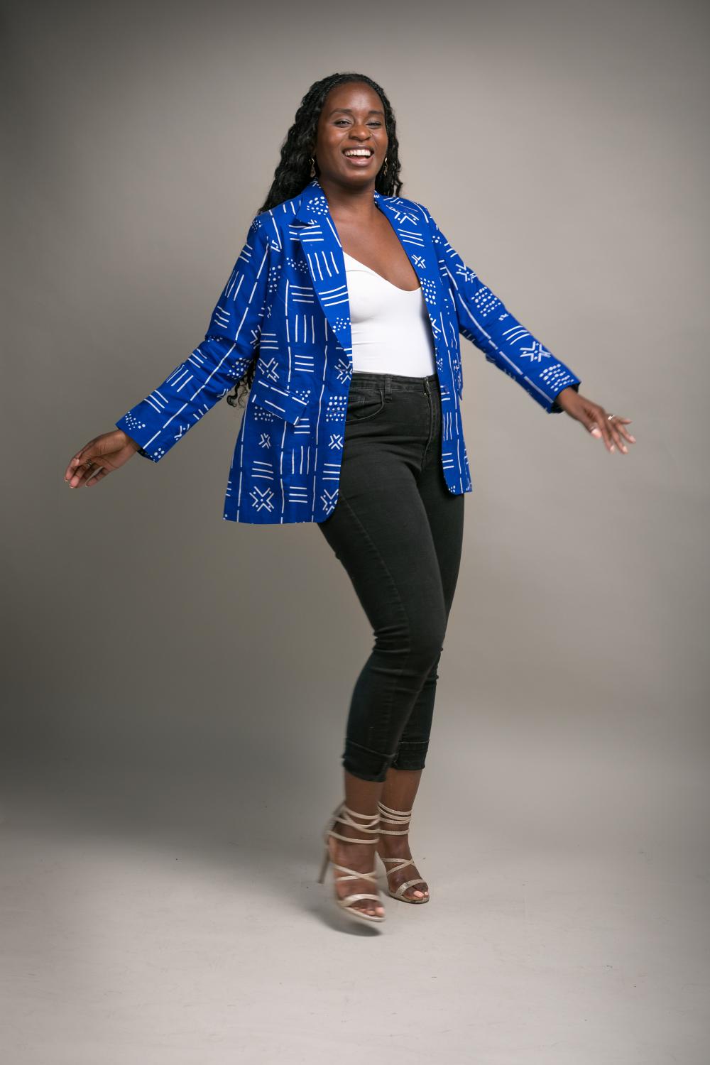 Mia African Print Blazer (Blue)