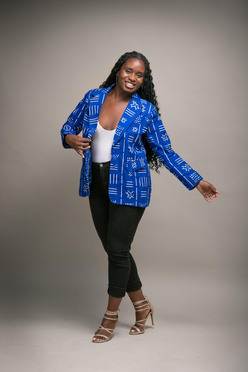 Mia African Print Blazer (Blue)