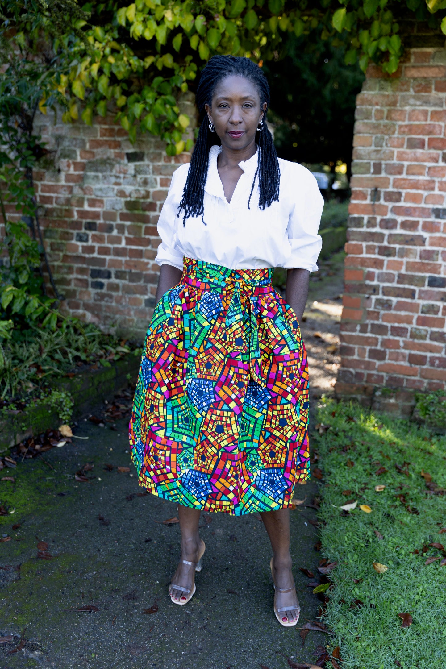 Lara African Print Belted Midi Skirt
