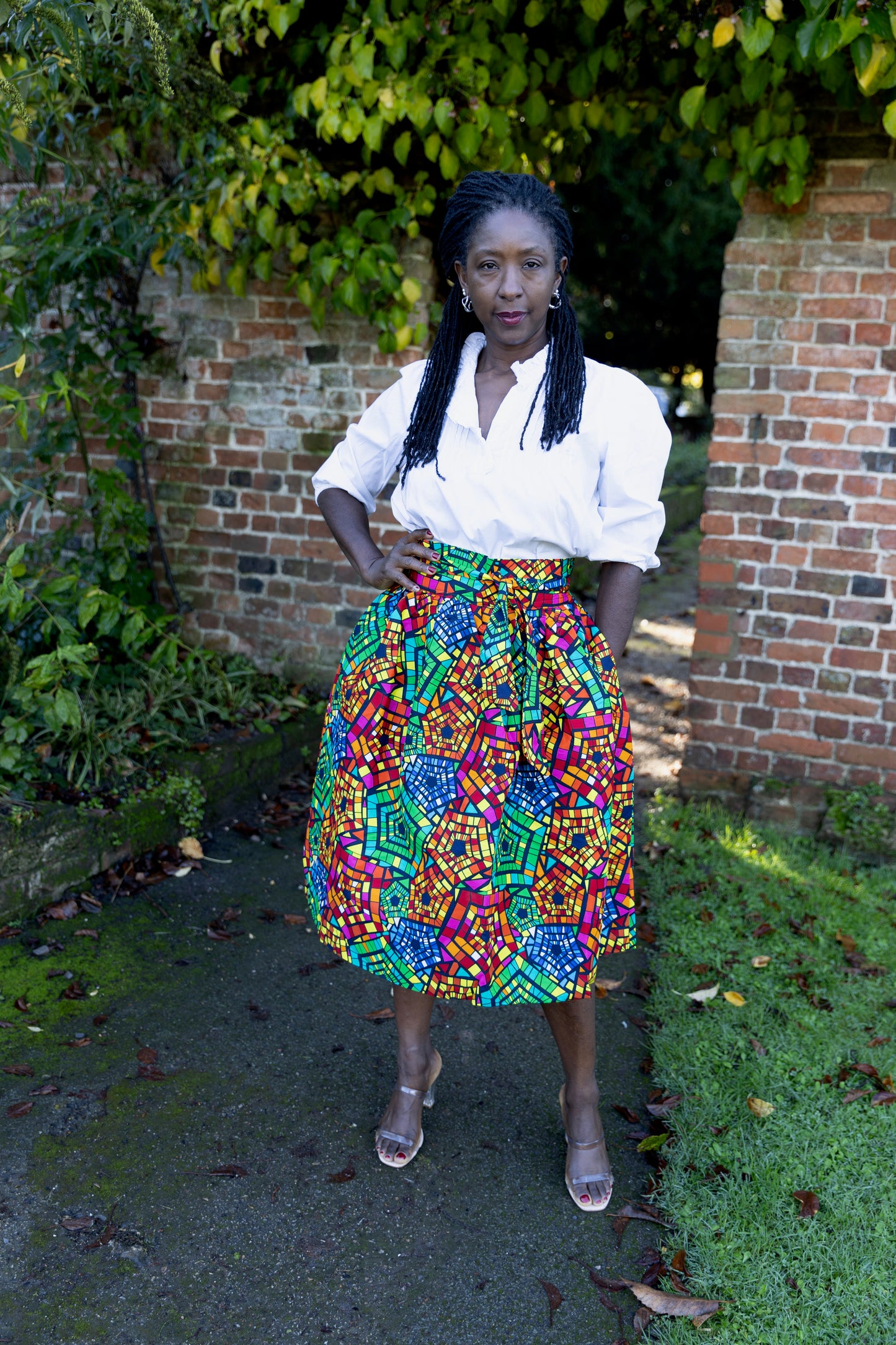 Lara African Print Belted Midi Skirt