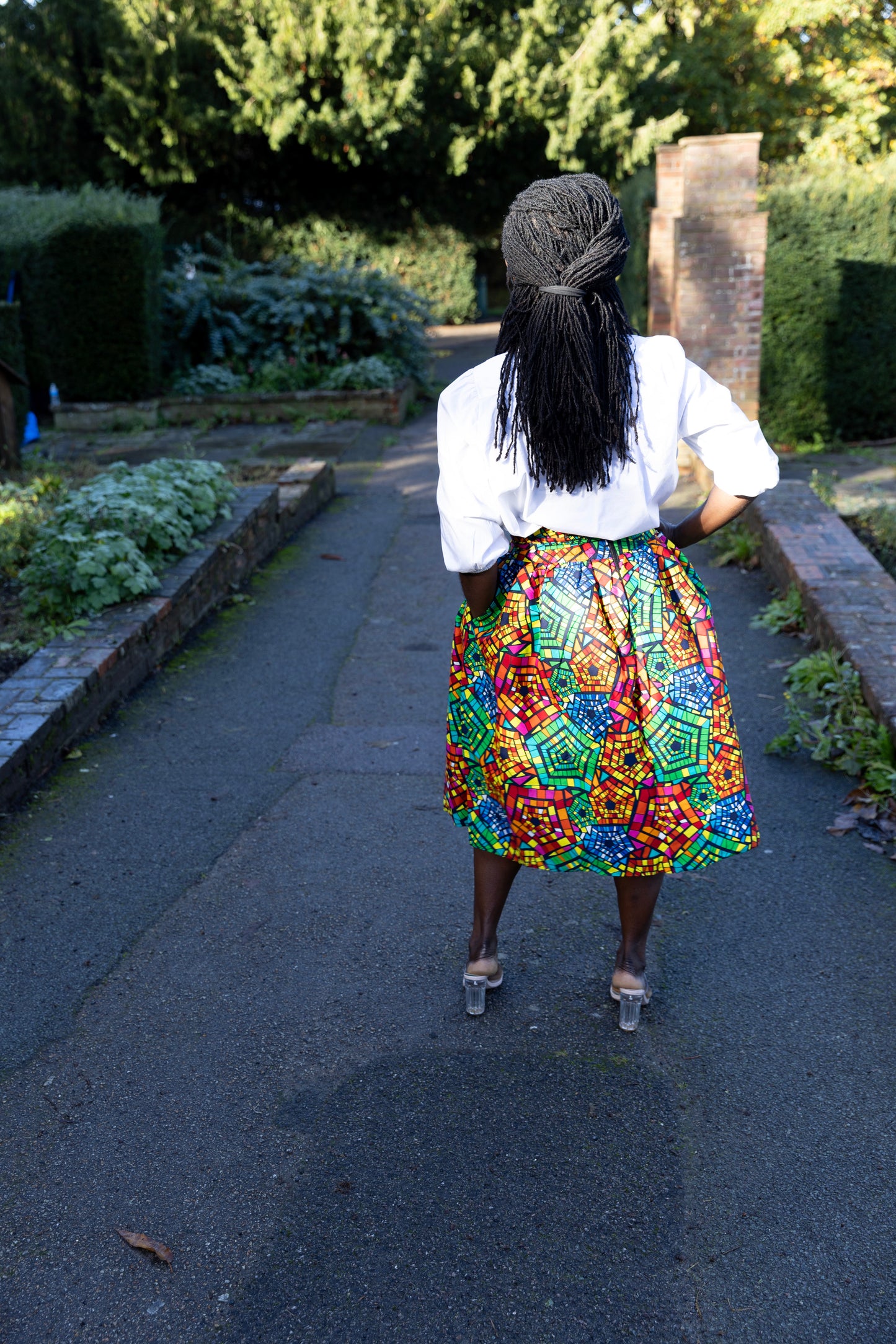 Lara African Print Belted Midi Skirt