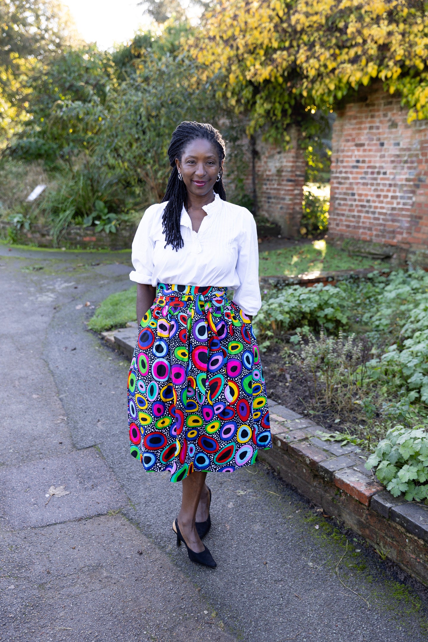 Didi African Print Belted Midi Skirt