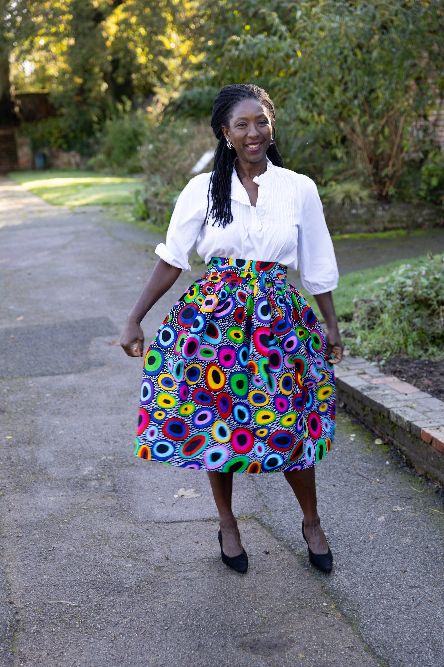 Didi African Print Belted Midi Skirt