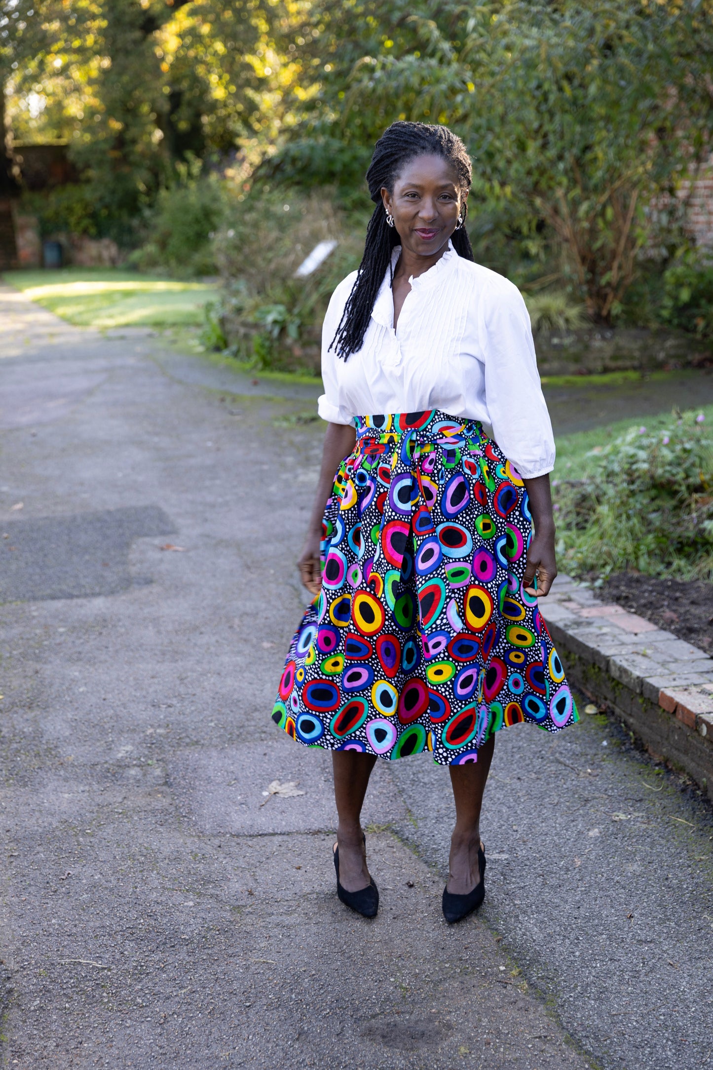 Didi African Print Belted Midi Skirt