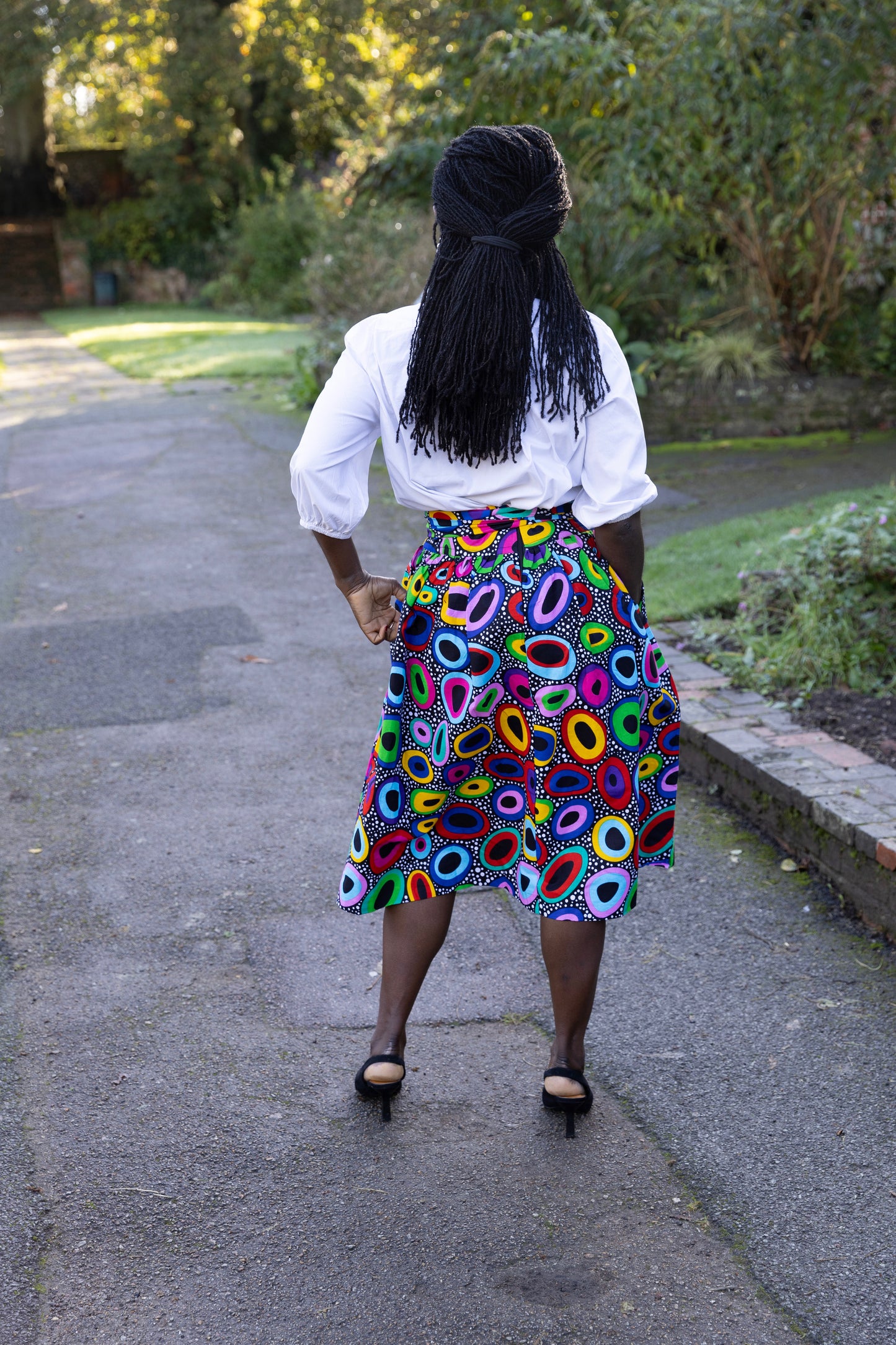 Didi African Print Belted Midi Skirt