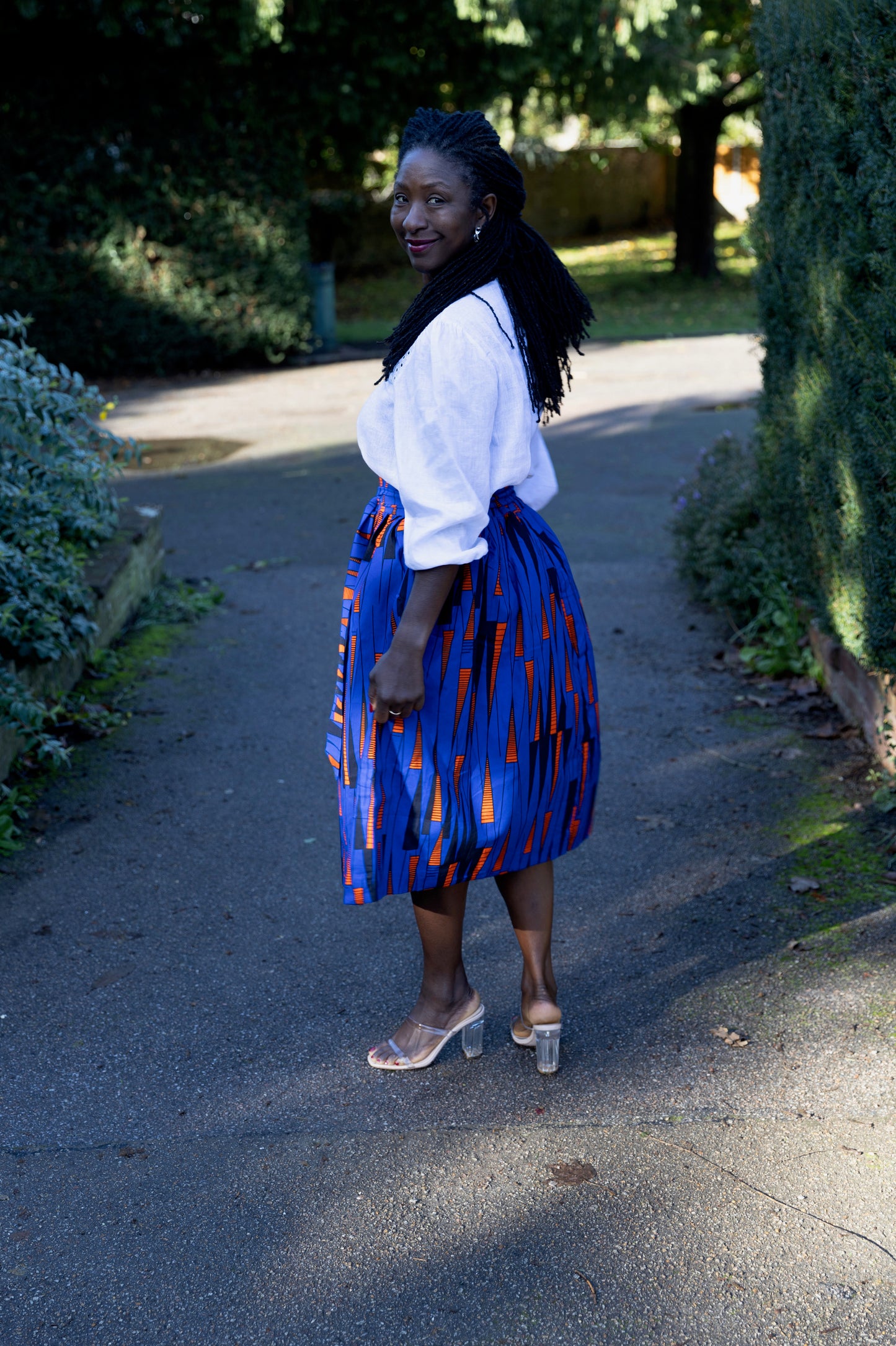 Sope African Print Belted Midi Skirt