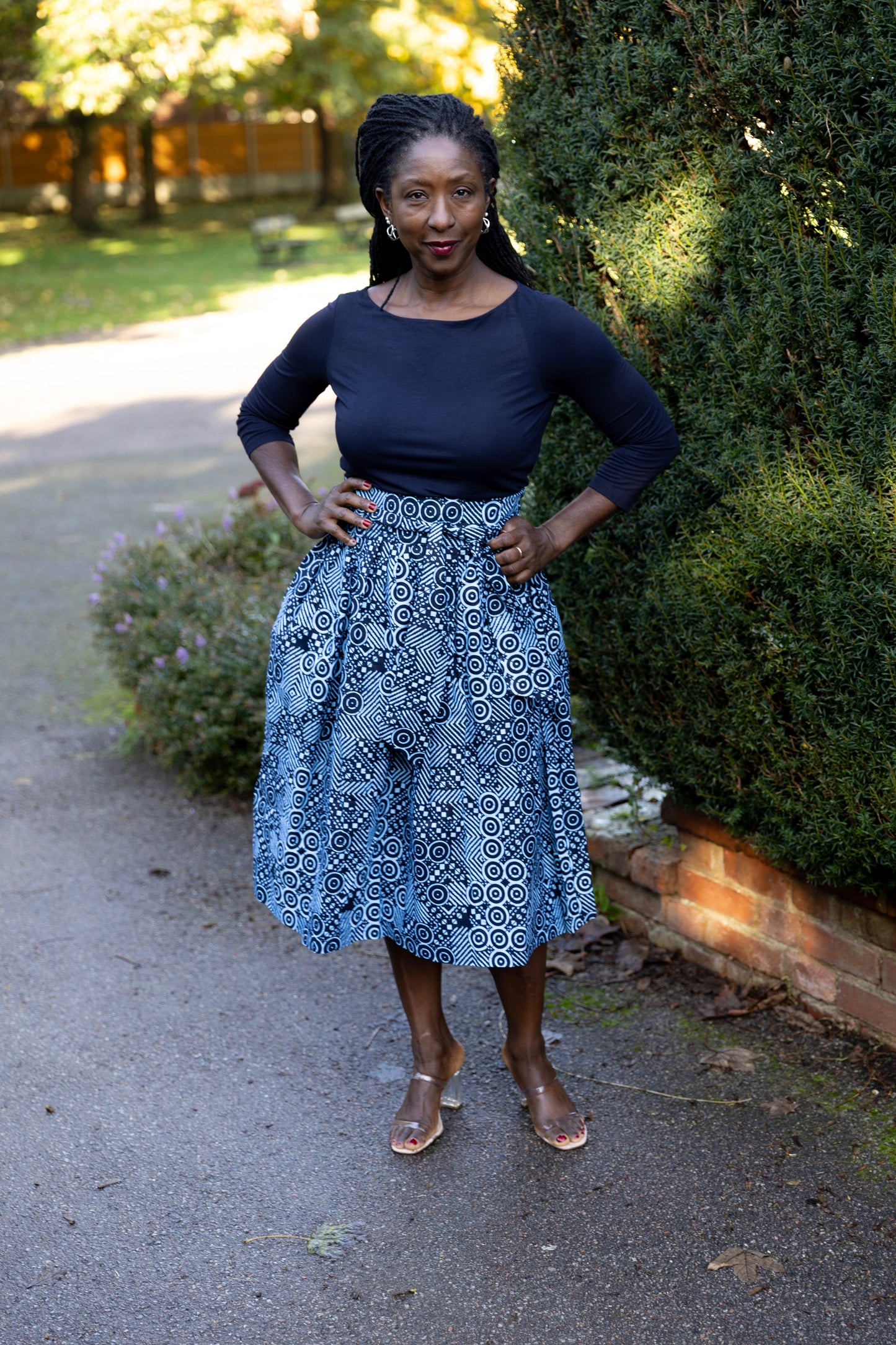 Queen African Print Belted Midi Skirt