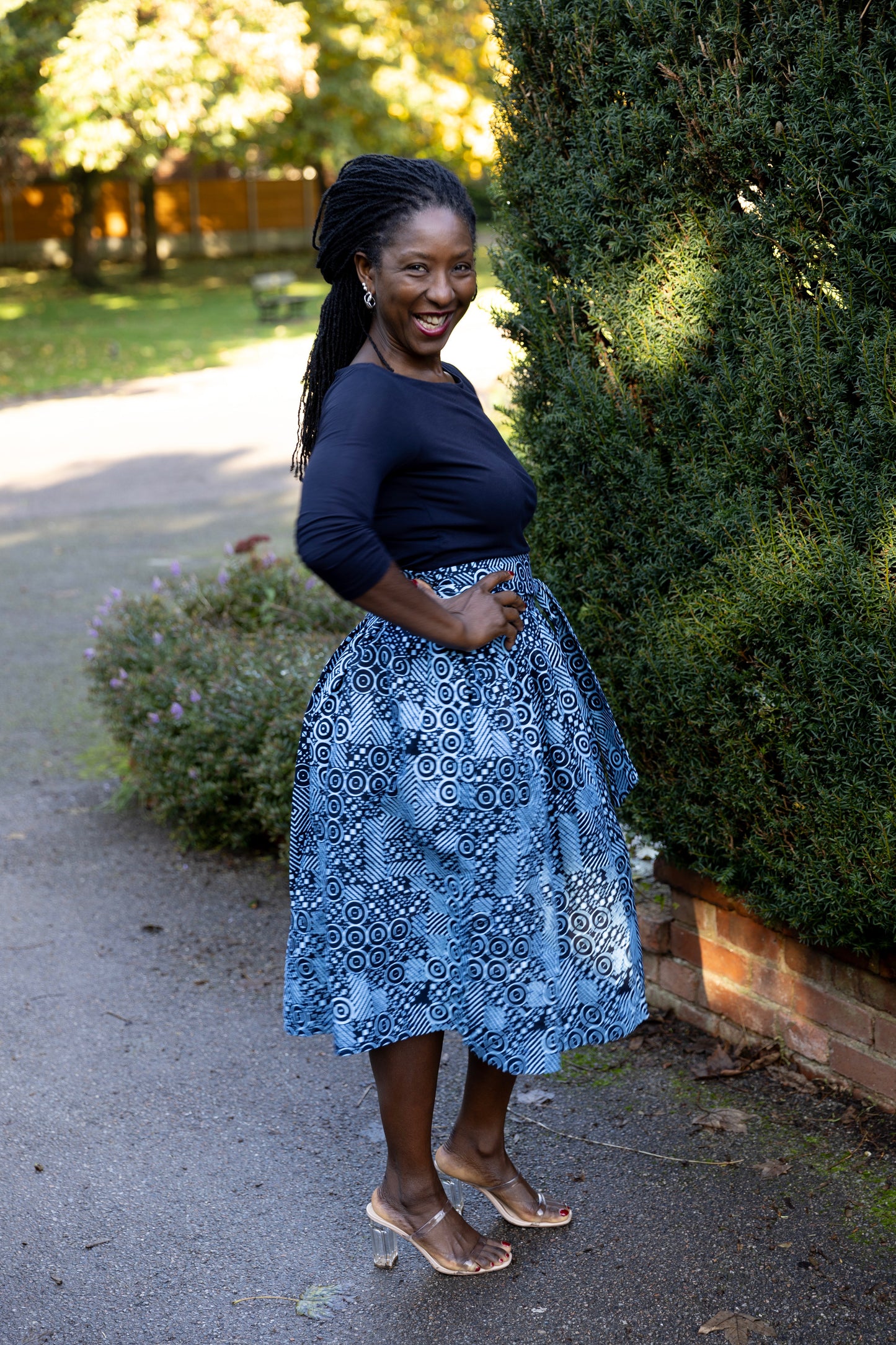 Queen African Print Belted Midi Skirt