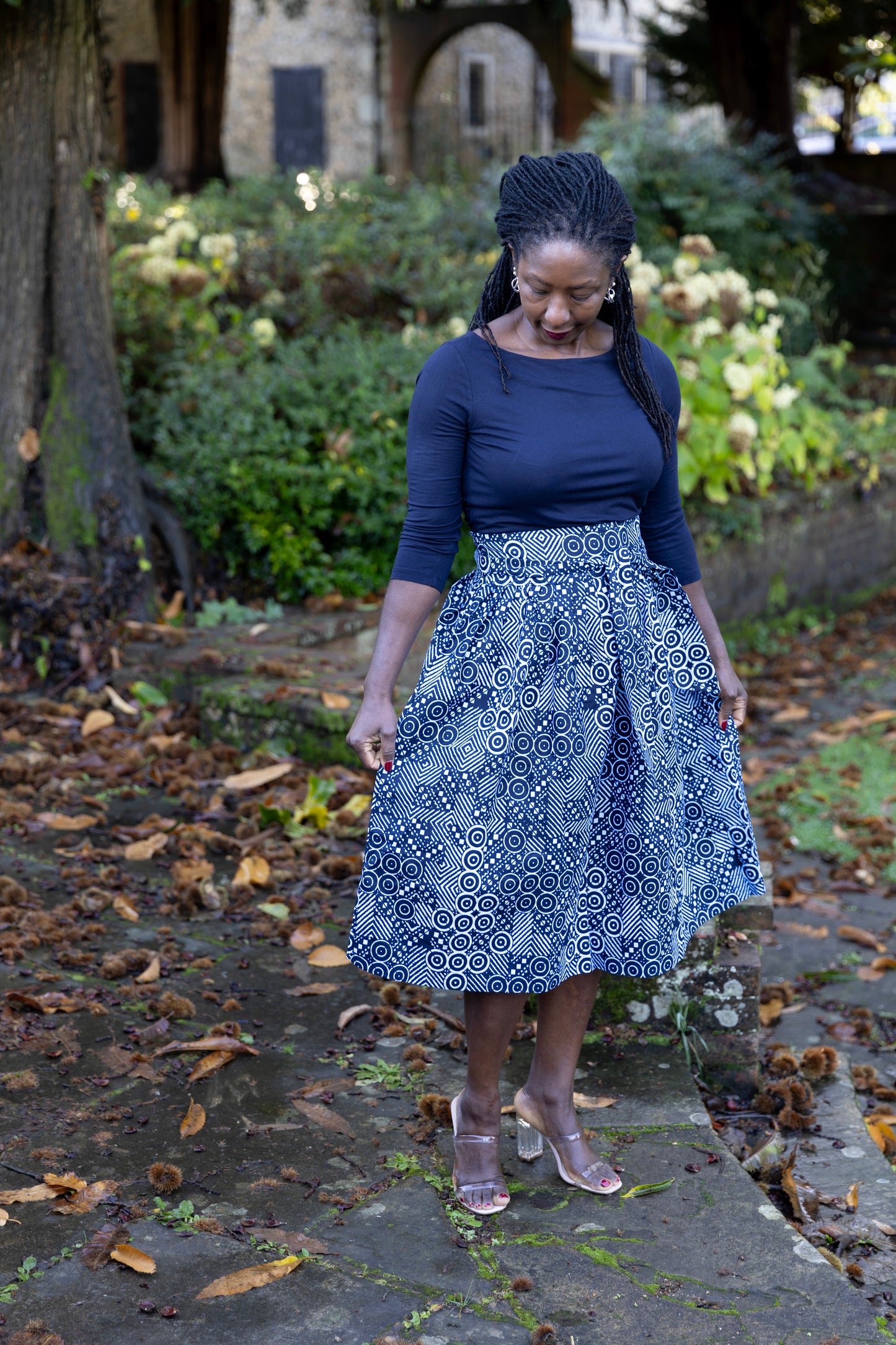 Queen African Print Belted Midi Skirt