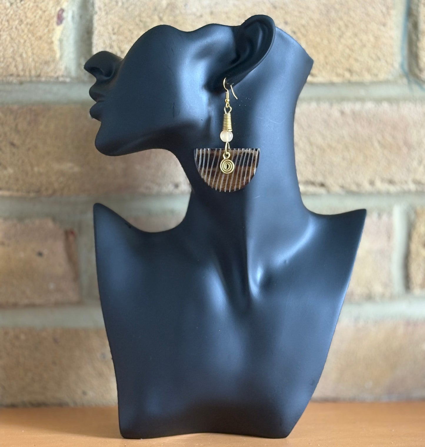 Curved Brass & Bone Pendulum Earrings
