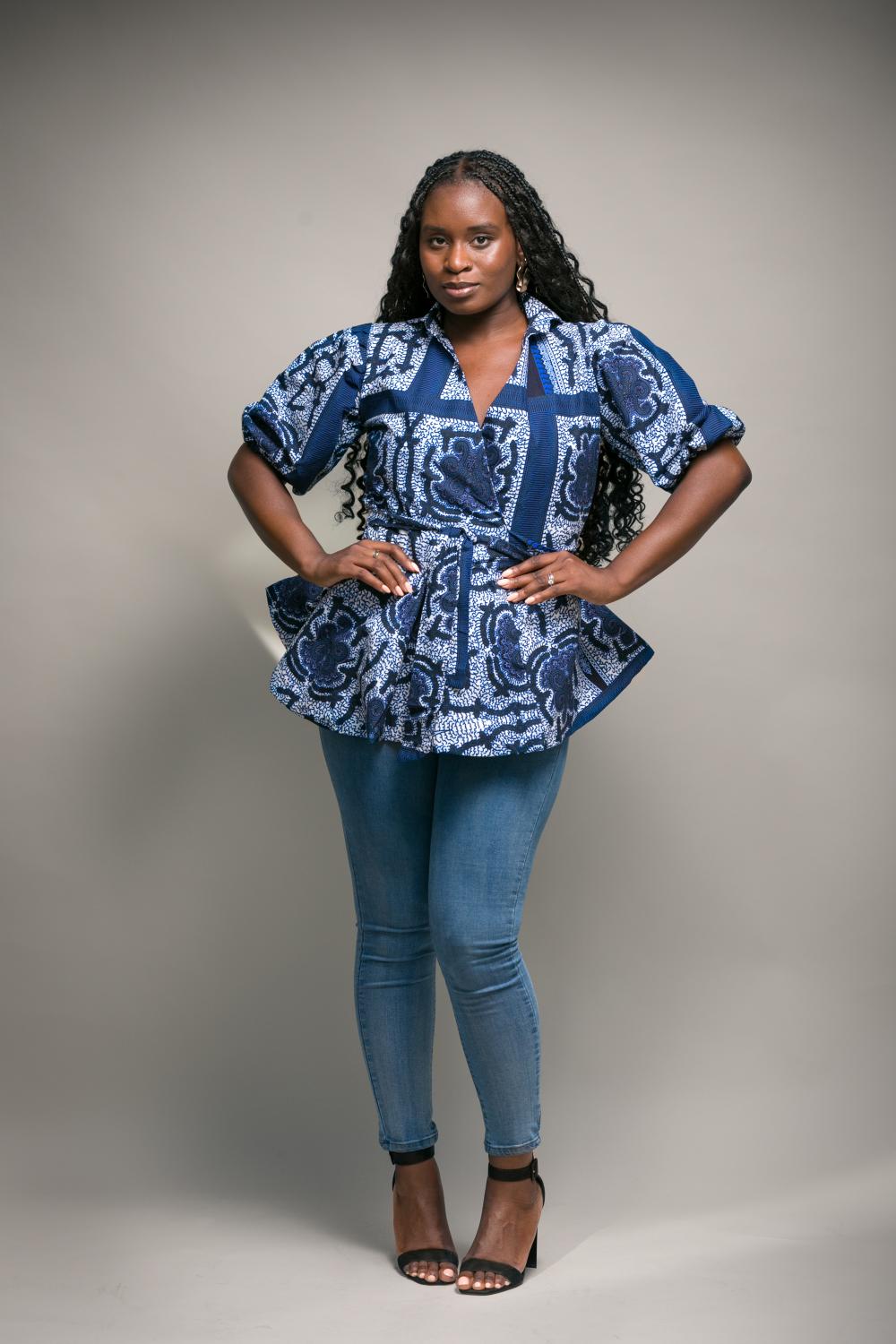 Abi African Print Ankara Puff Sleeve Wrap Top