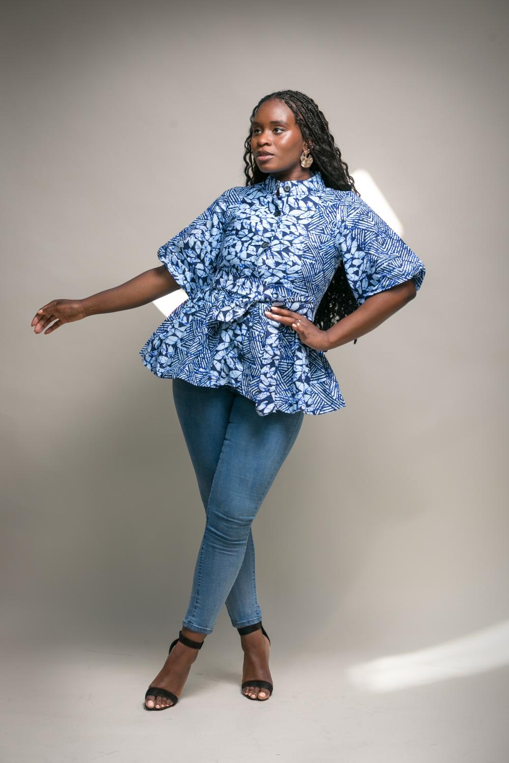 Imani African Print Puff Sleeve Peplum Top