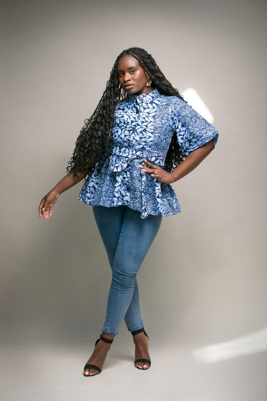 Imani African Print Puff Sleeve Peplum Top