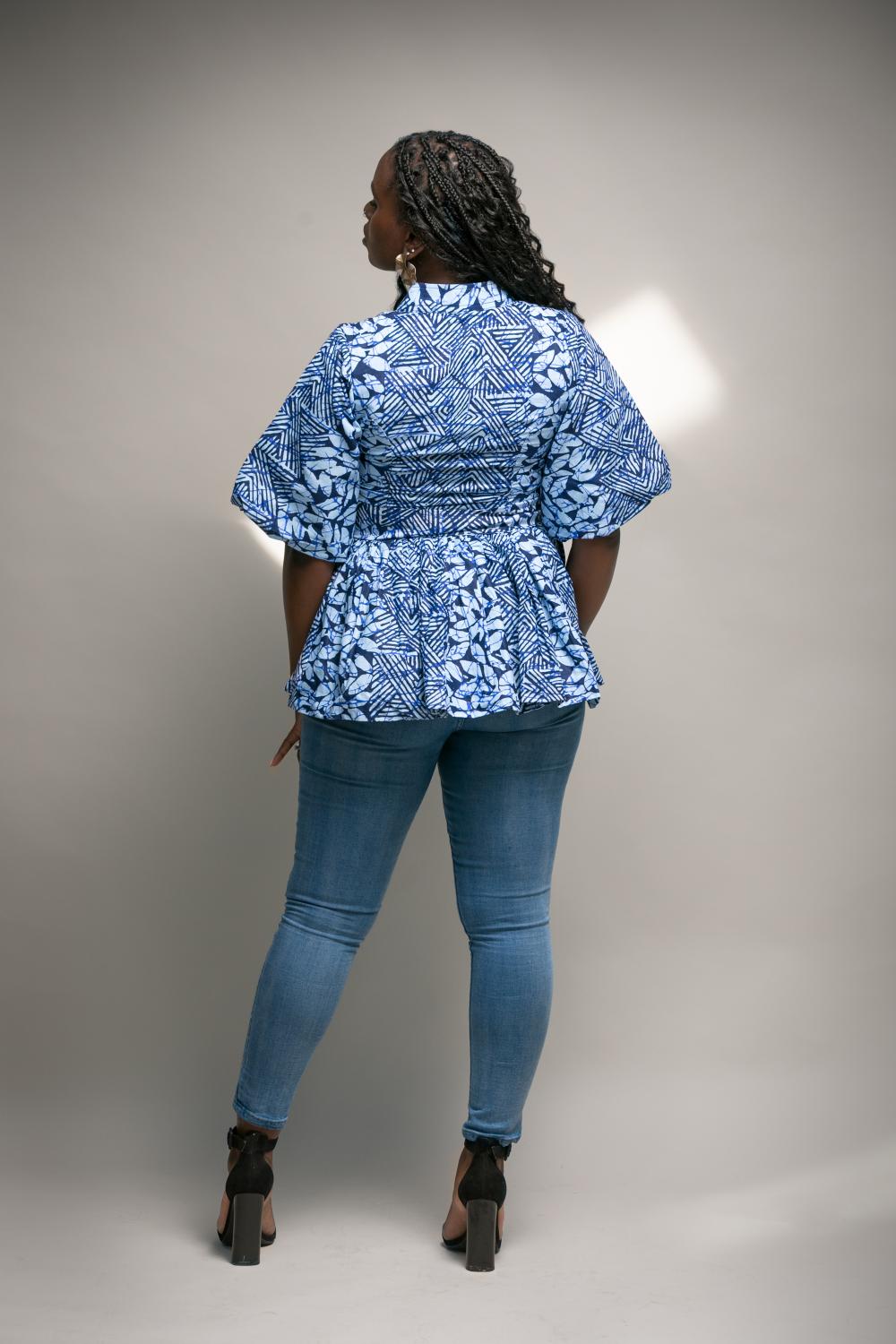 Imani African Print Puff Sleeve Peplum Top