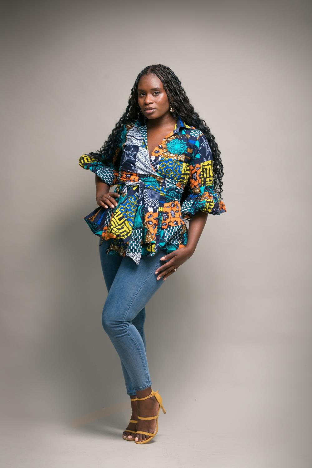 Ari African Print Wrap Top (Multi colour)