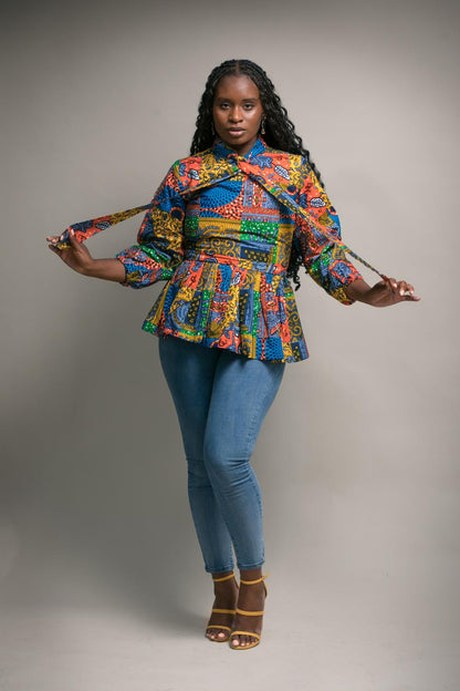 Ada African Print Peplum Top (Multi coloured)