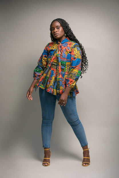 Ada African Print Peplum Top (Multi coloured)