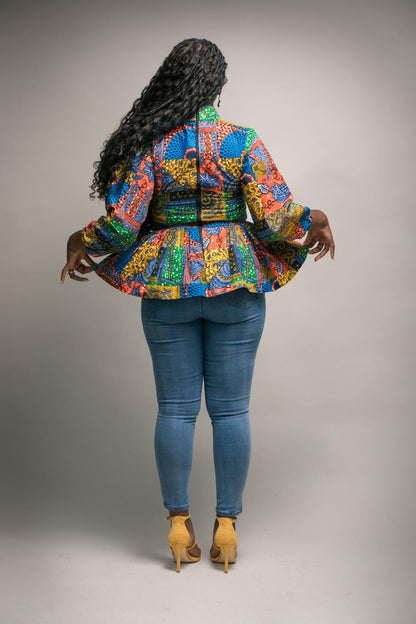 Ada African Print Peplum Top (Multi coloured)