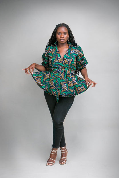 Ese African Print Ankara Puff Sleeve Wrap Top