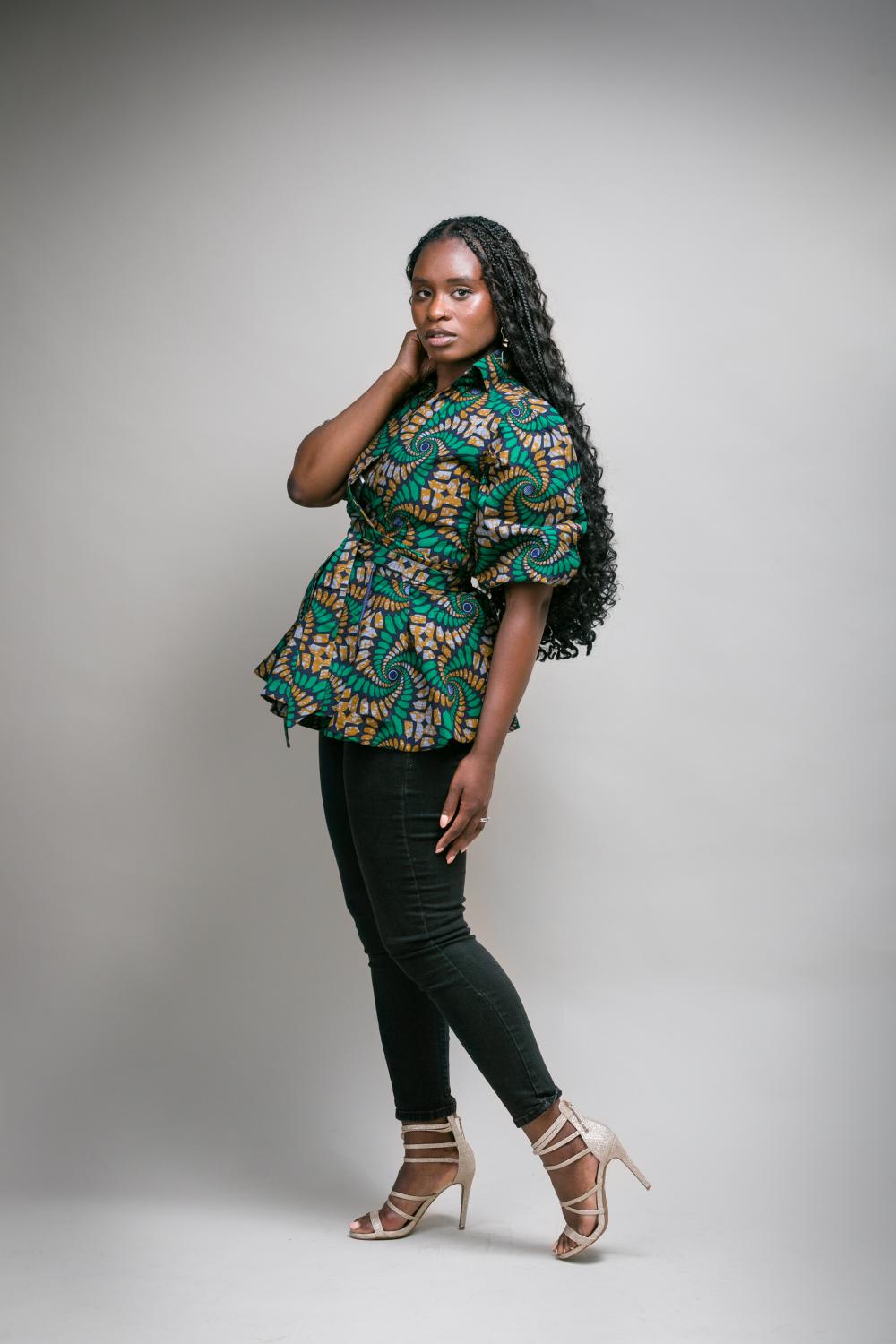 Ese African Print Ankara Puff Sleeve Wrap Top