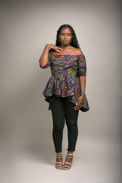 Mimi African Print High Low Peplum Top (Multi-colour)