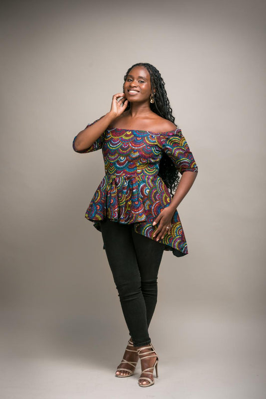 Mimi African Print High Low Peplum Top (Multi-colour)