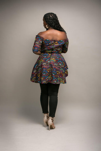 Mimi African Print High Low Peplum Top (Multi-colour)