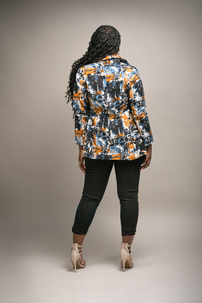 Mia African Print Blazer (Grey)