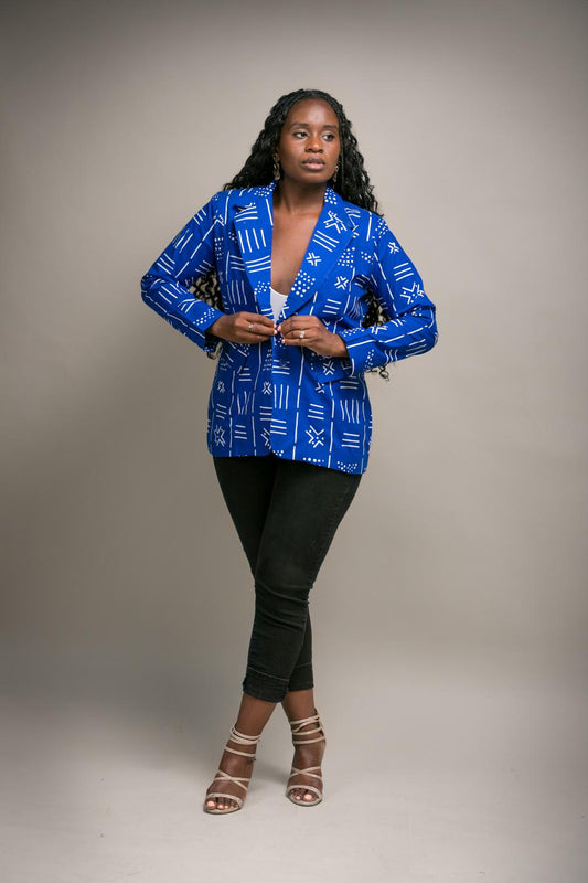 Mia African Print Blazer (Blue)