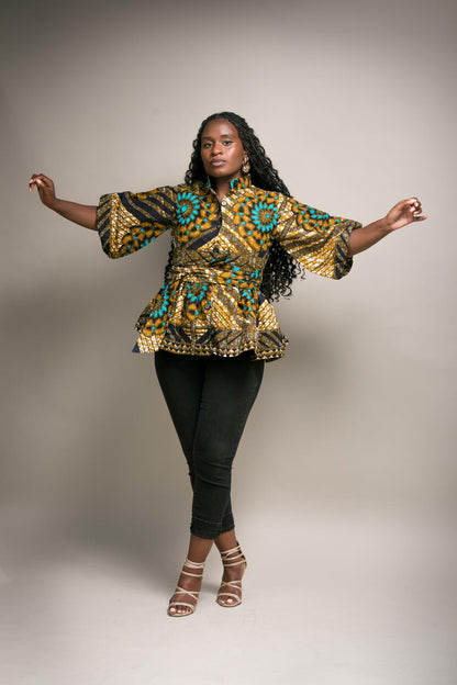 Ade African Print Puff Sleeve Peplum Top