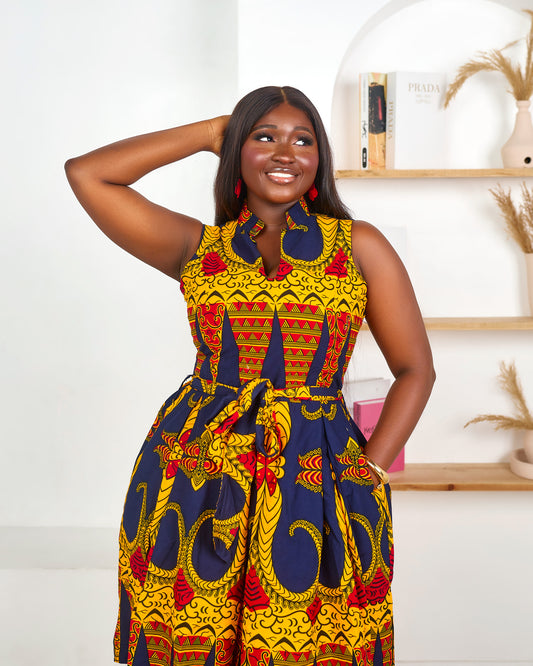 AYOOLA AFRICAN PRINT MIDI DRESS [ORANGE]