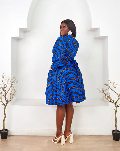 JALIA AFRICAN PPRINT WRAP DRESS [BLUE]