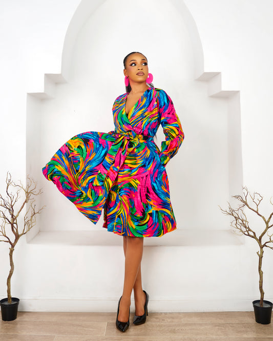 JALIA AFRICAN PRINT WRAP DRESS [PINK]