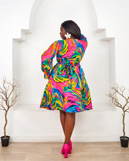 JALIA AFRICAN PRINT WRAP DRESS [PINK]