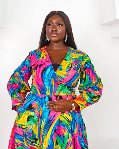 JALIA AFRICAN PRINT WRAP DRESS [PINK]