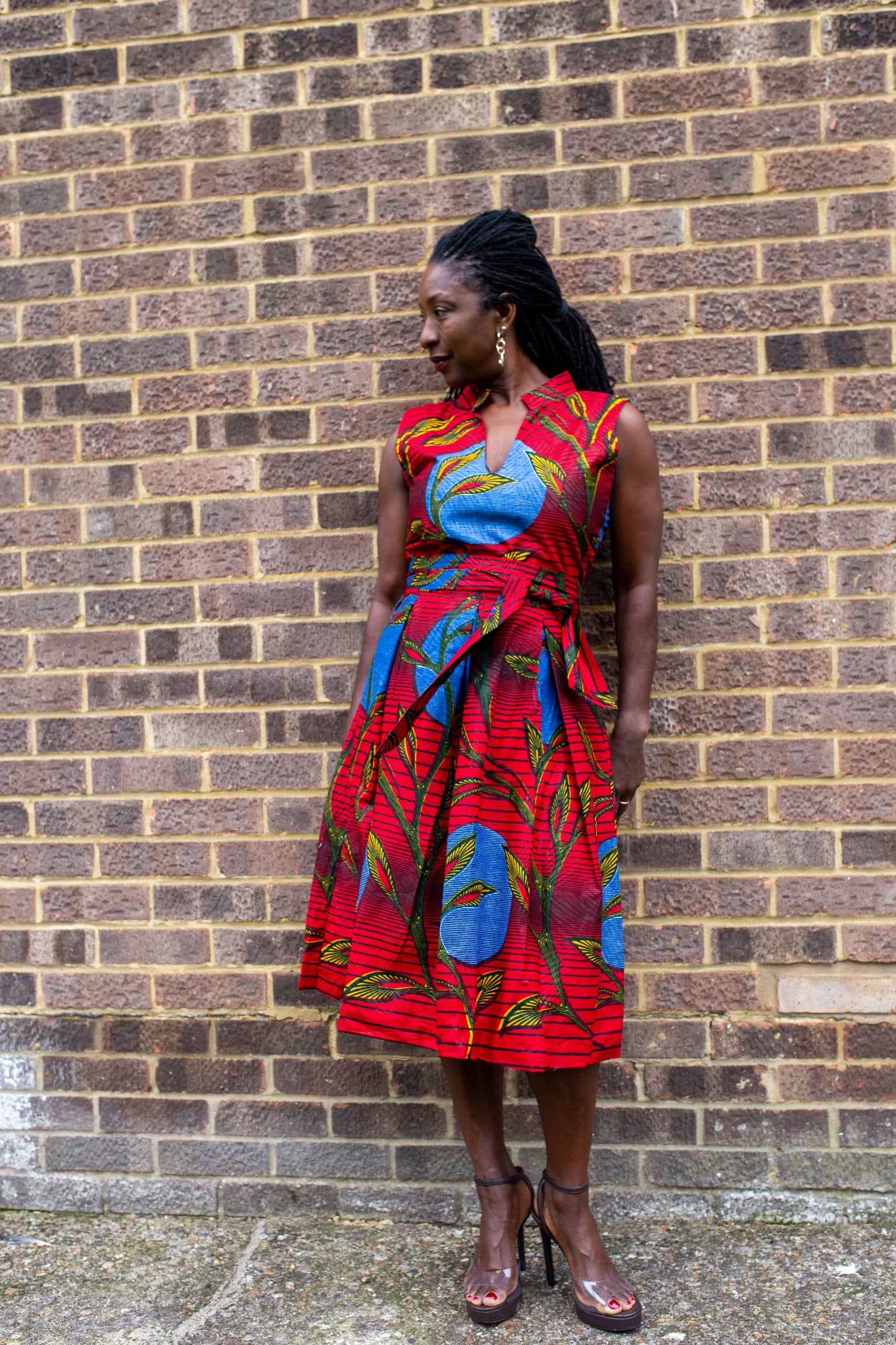 African Print Midi Sleeveless Dress - Dennica