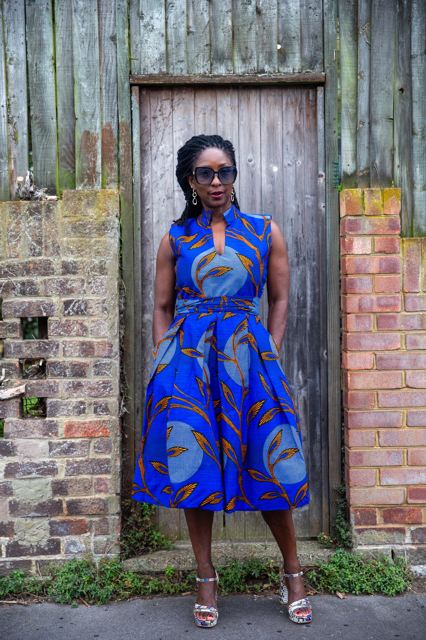 African Print Midi Sleeveless Dress -Oye