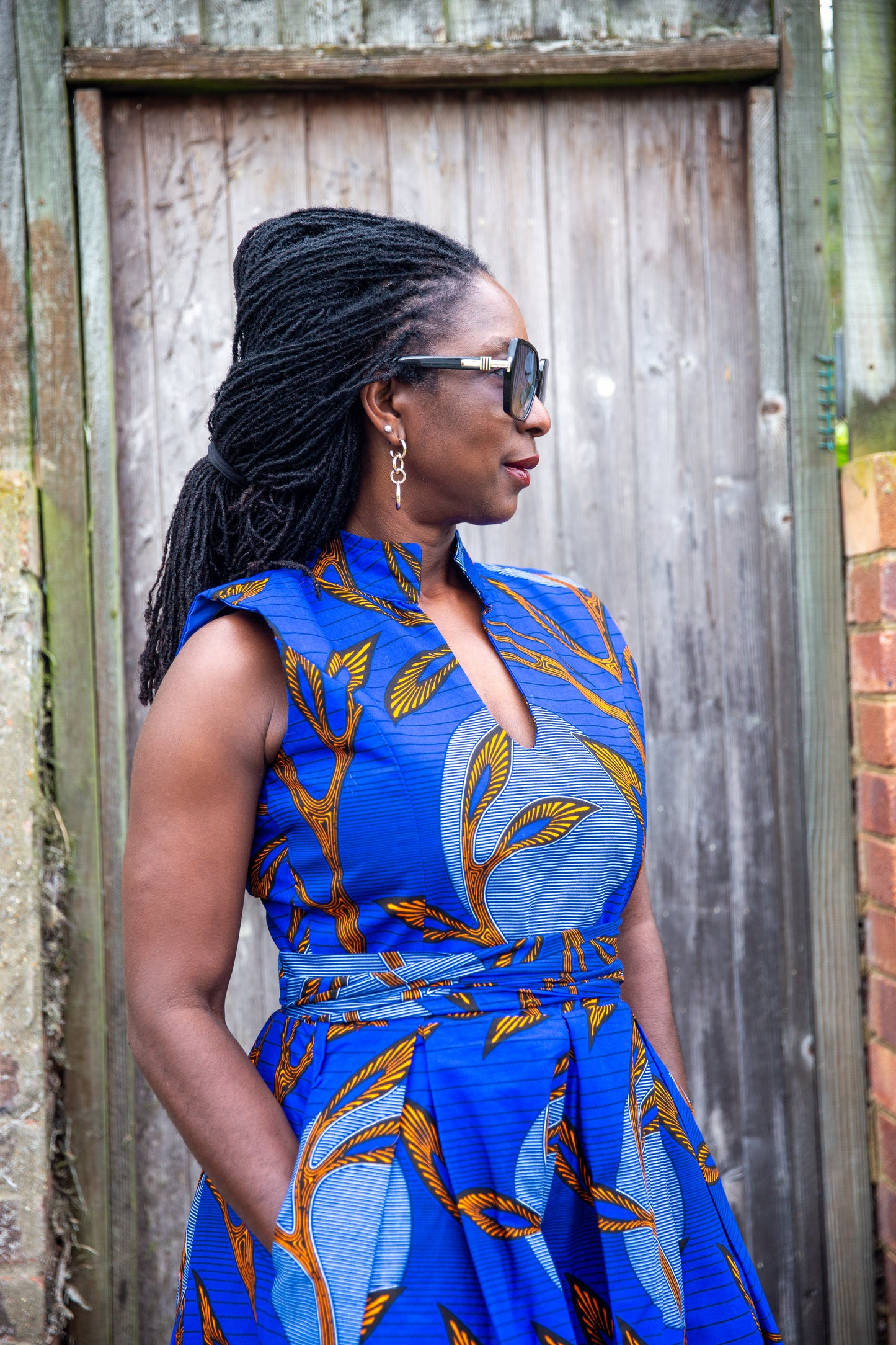 African Print Midi Sleeveless Dress -Oye