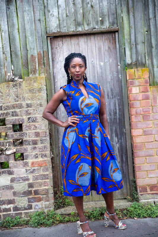 African Print Midi Sleeveless Dress -Oye