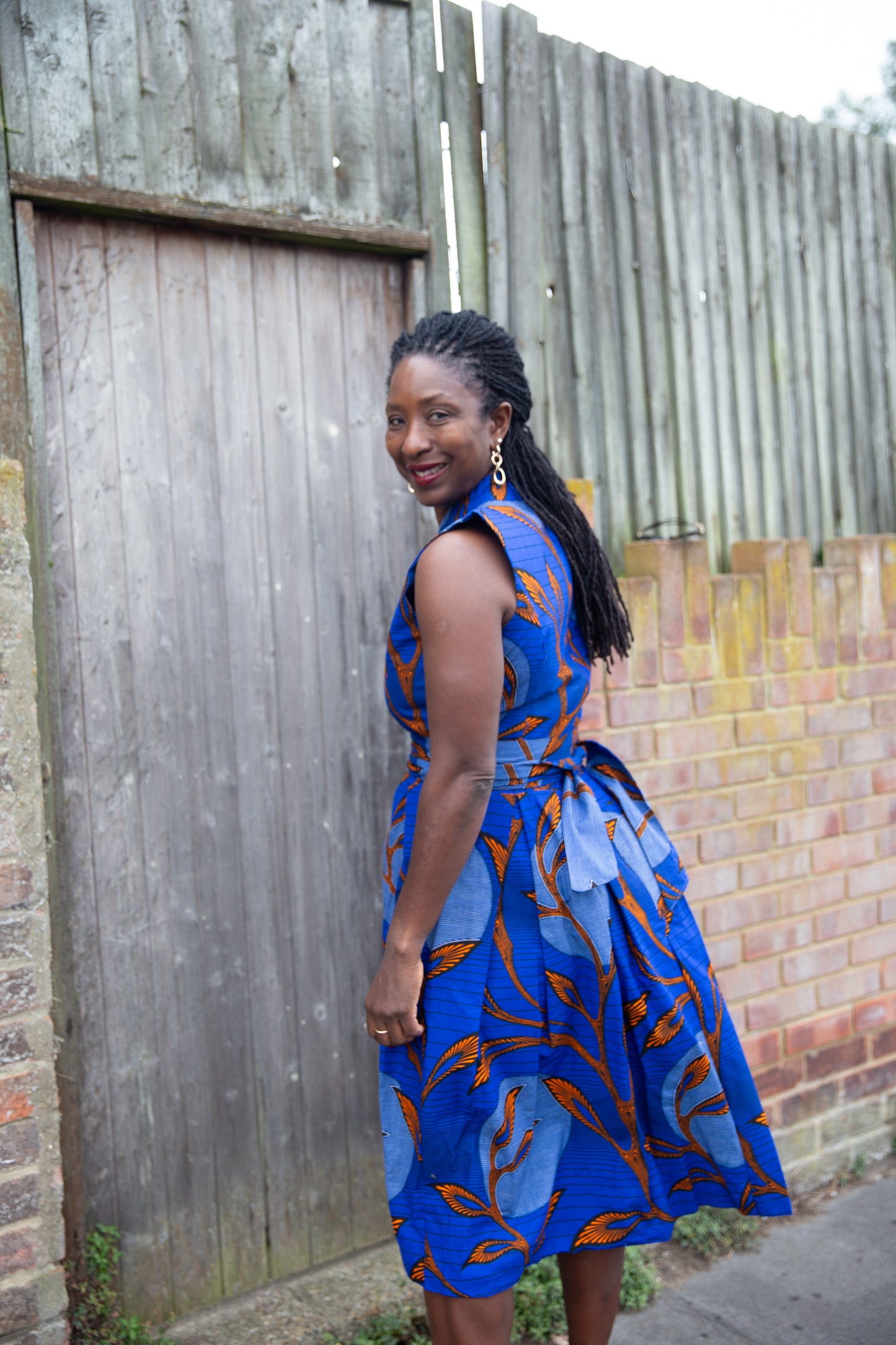 African Print Midi Sleeveless Dress -Oye