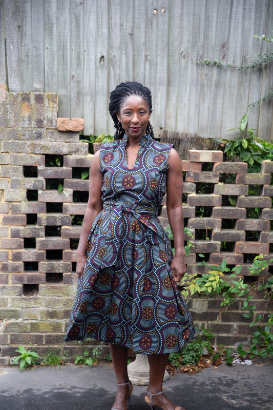 African Print Midi Sleeveless Dress -Bree