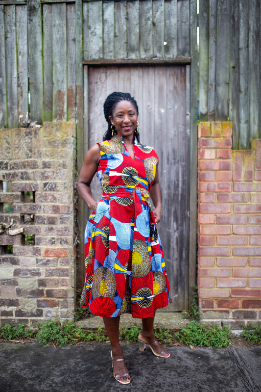 African Print Midi Sleeveless Dress - Toyin