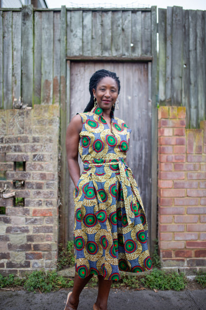 African Print Midi Sleeveless Dress -Rufina