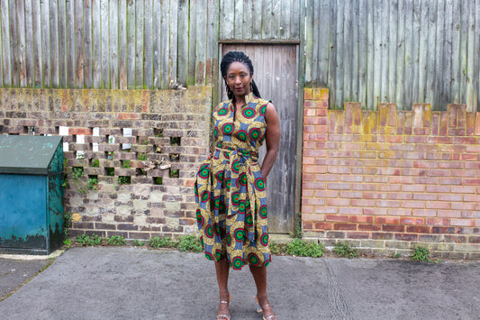 African Print Midi Sleeveless Dress -Rufina