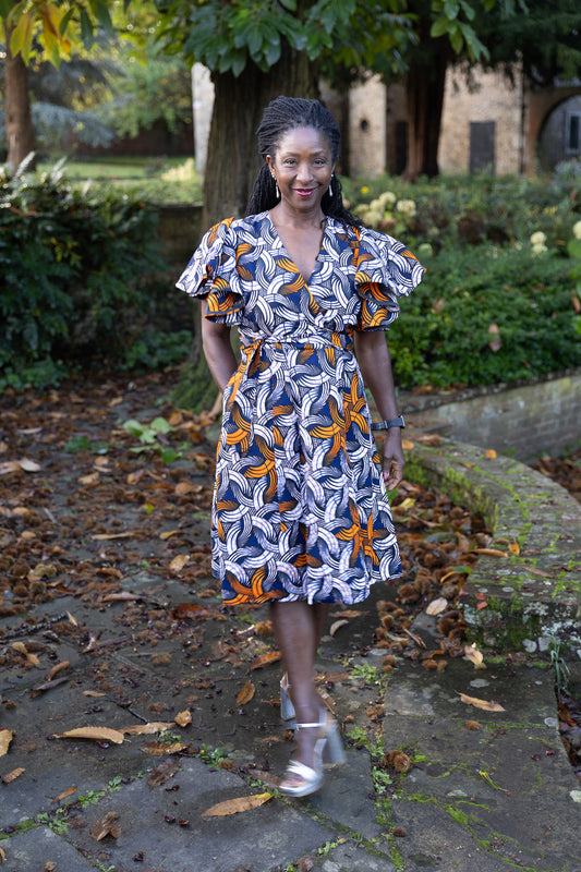 African Print Ruffle Sleeve Wrap Dress - Lulu