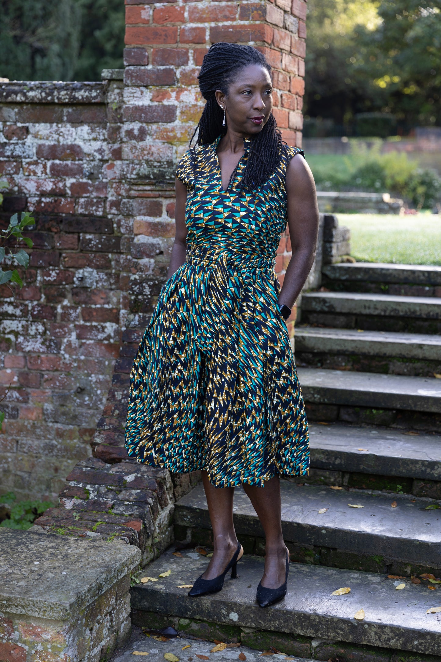 African Print Sleeveless Midi Dress - Jane