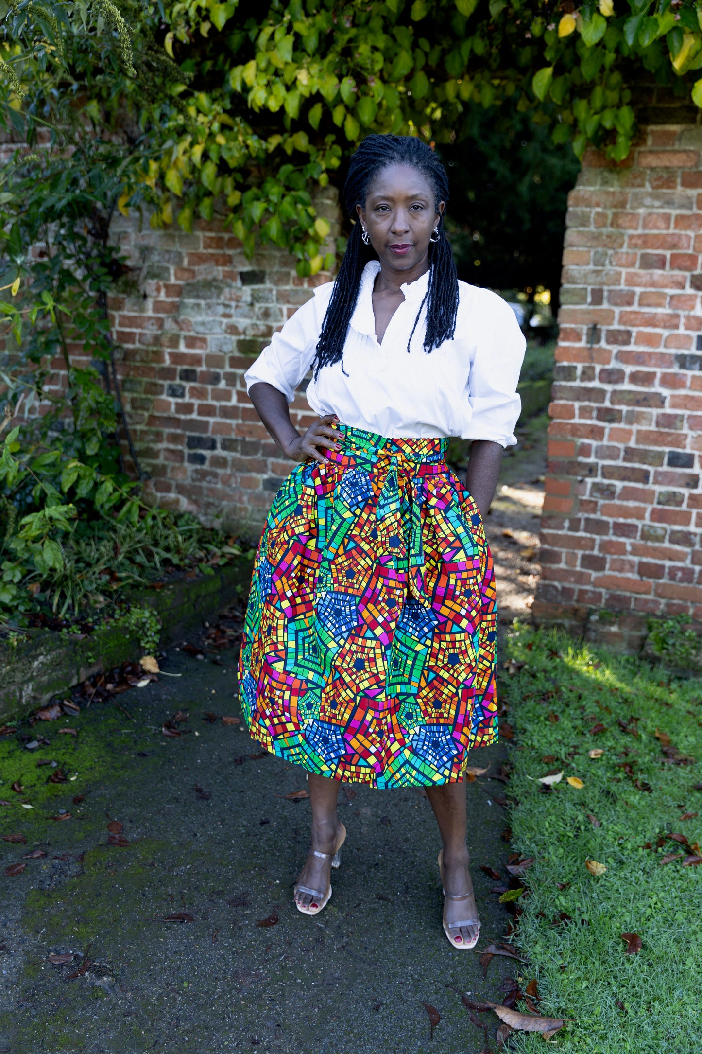 African Print Belted Midi Skirt - Lara