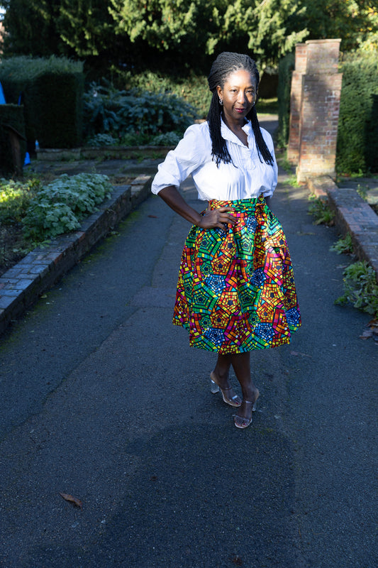 African Print Belted Midi Skirt - Lara